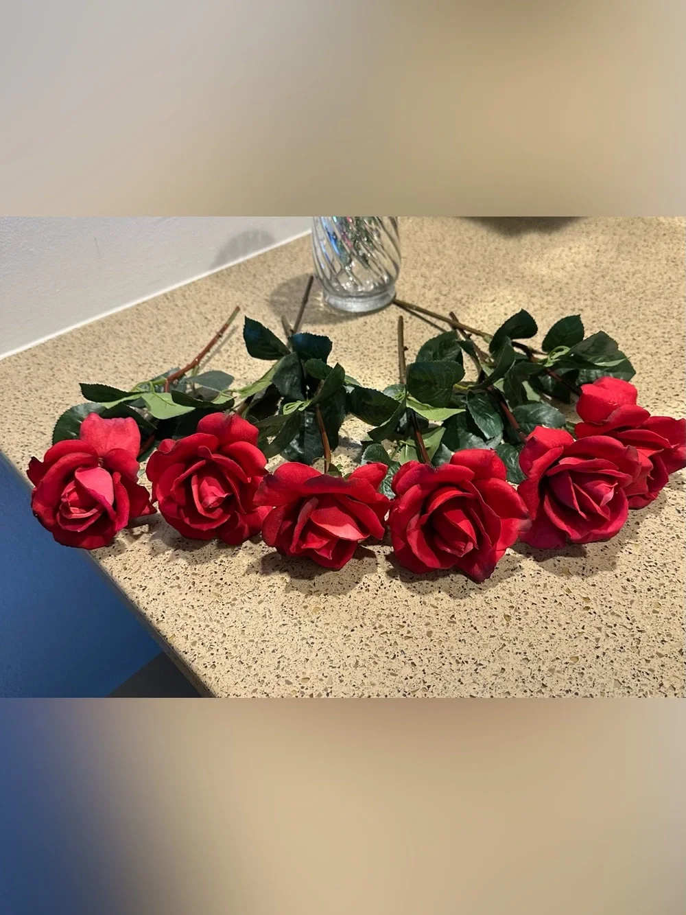 Set of Six Real Touch Red Artificial Roses - Realistic
